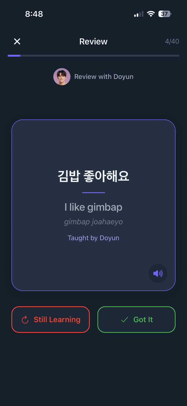 Voice call details with vocabulary practice